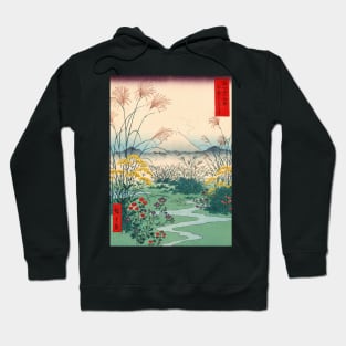 Flowers and Mount Fuji Japanese illustration Hoodie